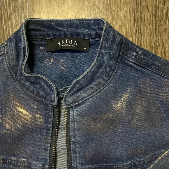 Akira Crop Jean Jacket With Metallic Rose Gold Size M FITS LIKE A SMALL - Picture 2 of 6